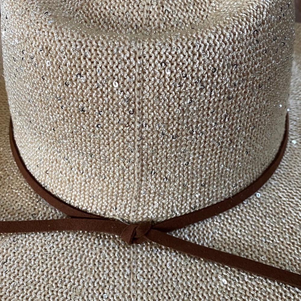 Designer Sparkling Nude Color Nude Sequins Cowboy Hat Adjustable Rim Interior - Picture 4 of 16